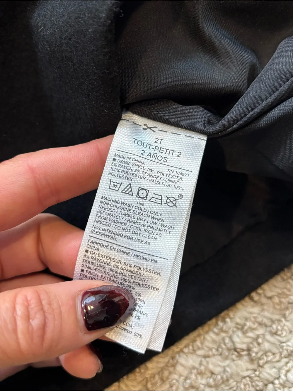 Jamie and Jack Girls Black Faux Fur Trim Coat Size 2T